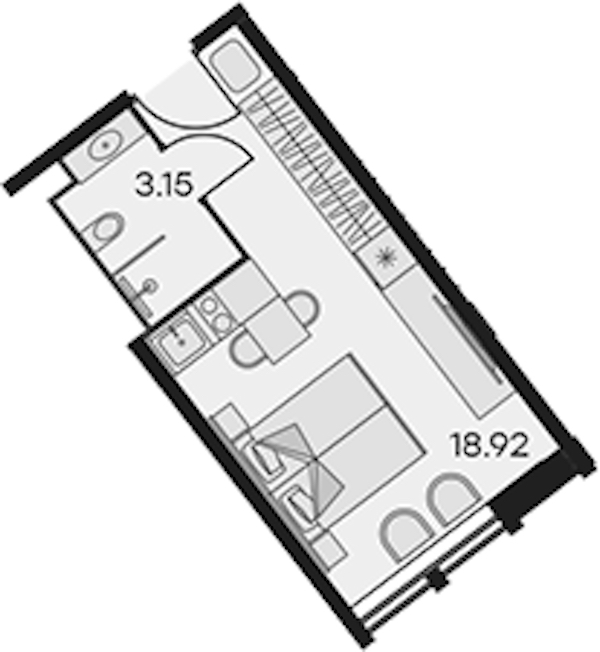 Квартира студия 22.07 м², 13/15 эт., Апарт-отель «Апарт-отель 25-7 Заневский»